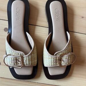 J. Crew Beige Woven Sandals with Gold Buckle mint condition